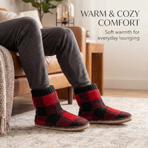 Image of cosyone1997 Boot Slippers for Men Indoor Non Slip Soft Sole | Textured knit upper, fuzzy lining, ankle-high coverage and cushioned insole for cold floors; machine washable