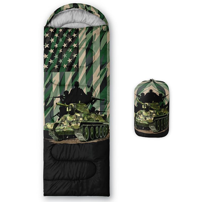 HOSIMA Sleeping Bags for Boys Kids,Tank Printed Lightweight Warm Portable Outdoor Indoor Waterproof Cold Resistant Sleeping Bag for Camping Hiking (Tank) โ image 1