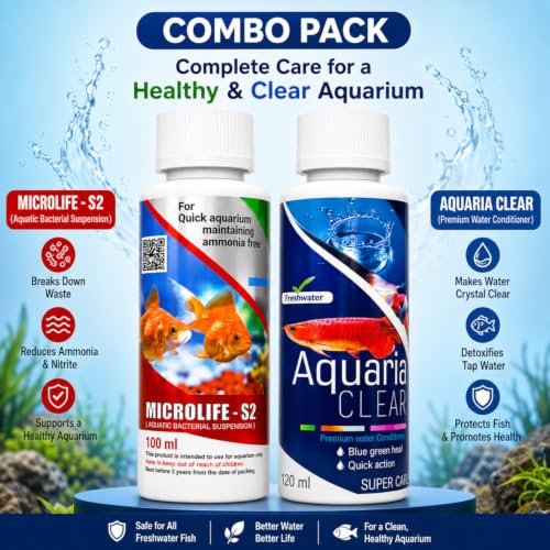 Image of Aquatic Remedies (Pack of 2) Aquarium Water Conditioner Combo (Aquaria Clear-120ml & Microlife-100ml) for Pure Aquarium Water