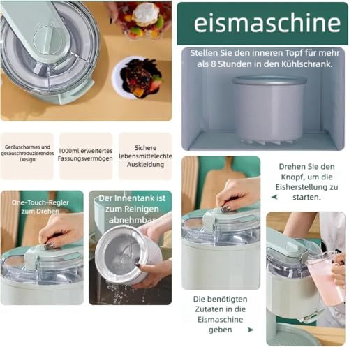 Softeismaschine, 1000ml, DIY, Tragbarkeit, Einfache Handhabunge, Vollautomatisch, Eismaschine FüR Zuhause, Macht Eiscreme, Italienische Eiscreme, Gefrorenen Joghurt, Milchshakes, Smoothies – Bild 5