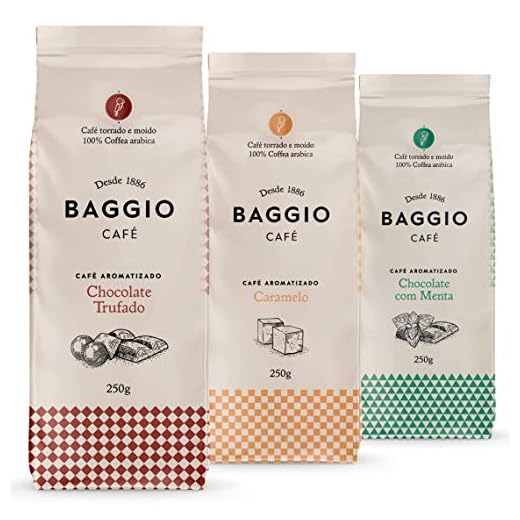 Café Em Pó Baggio, 3 Pacotes, 750g, Chocolate Trufado, Menta e Caramelo, Café Moído Aromatizado