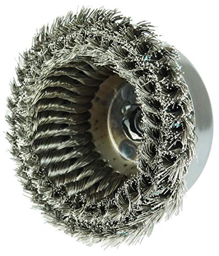 Image of Weiler 12636 6 inch Double Row Knot Wire Cup Brush, 0.023 inch Stainless Steel Fill, 5 /8 inch-11 UNC Nut, Made in The USA