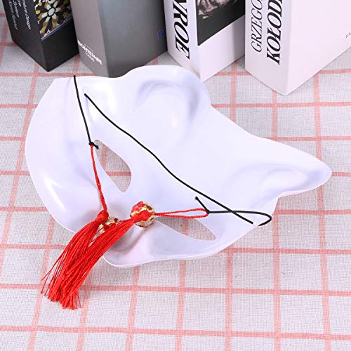 Kabuki Kitsune máscara de plástico de gato anime com contas de flor de borla, estilo janpanês, másca