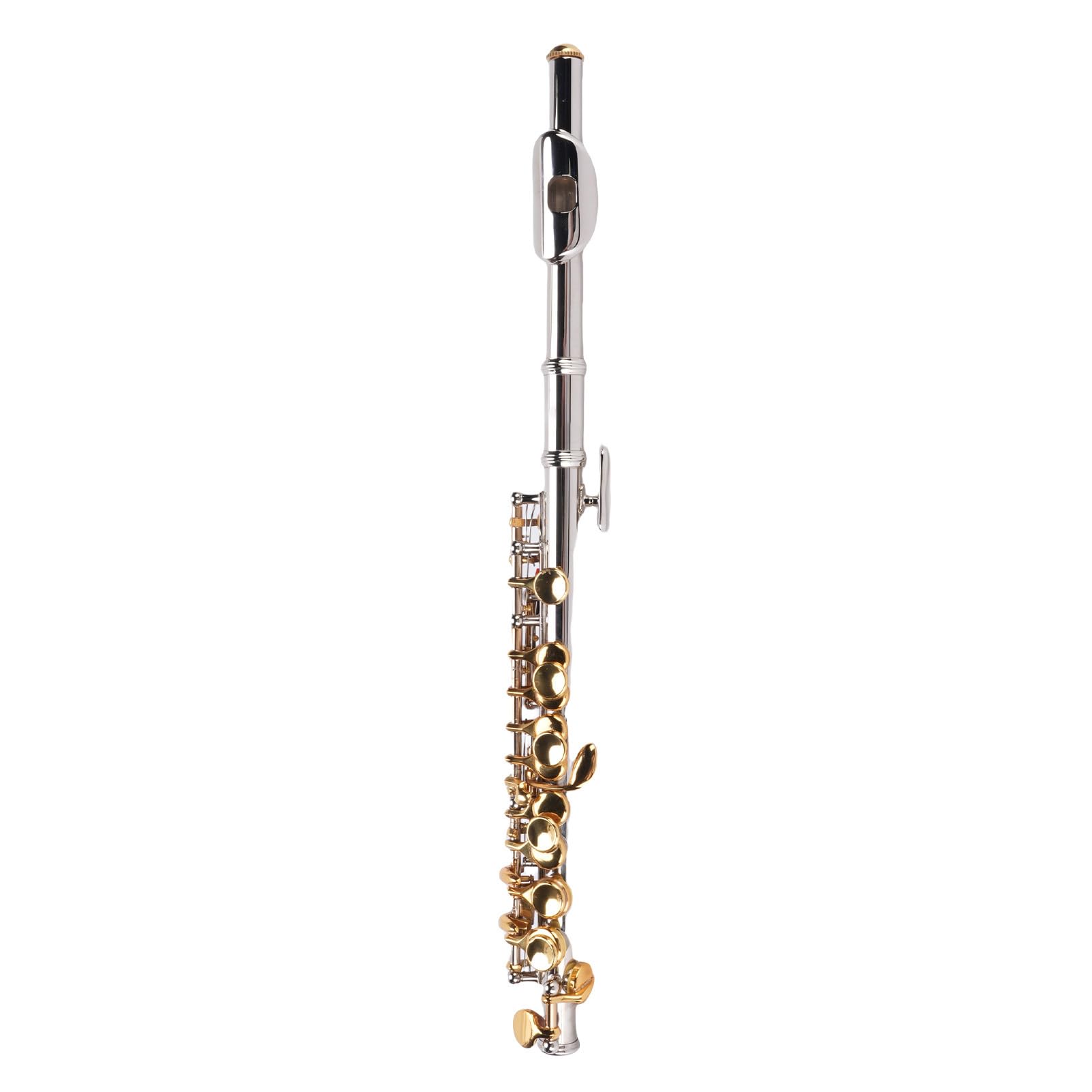 Flauta de Orificio Cerrado C Kit de Flautas de 16 Teclas, Instrumento para Estudiantes Color Plateado Cuerpo de Cobre Blanco Llave Dorada Estudiante C para Práctica y Desempeño para