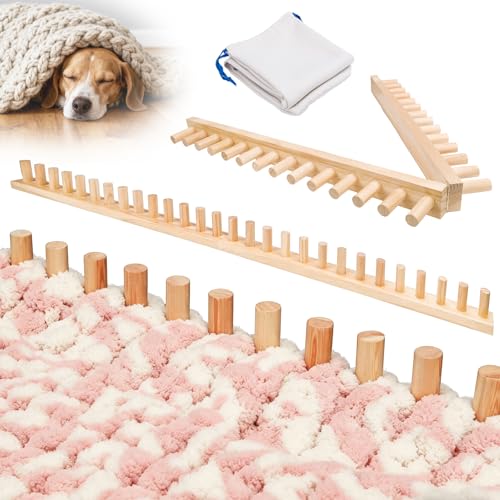 48 Solid Wood Chunky Blanket Loom for Chunky Yarn to Knit without Needles - Foldable Chunky Yarn Loom for Blankets & Scarves - Available in 32/48/72 - with Storage Bag Stress Relief DIY Gift