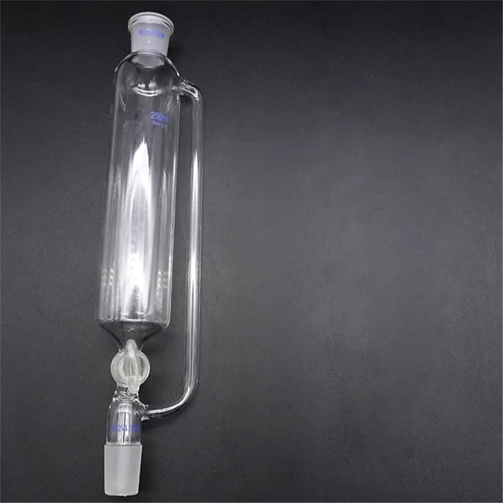Embudo de separación de 250 ml, forma cilíndrica, presión constante, embudo de vidrio con compensación de presión