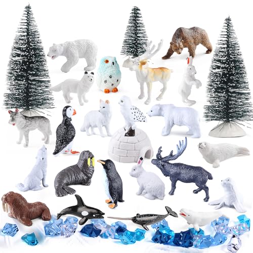 kukifun 56pcs Arctic Animals Figurines Realistic Polar Toys Set for Kids