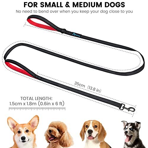 Image of Dog Leash for Small to Medium Dogs 6 ft with 3 Reflective Stitching and 2 Traffic Padded Handles Dog Lead /Rope, Pet Leash for Running Walking Training (Black 1 Pack - 6 ft x 0.6 in)