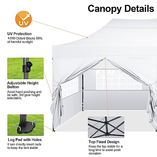 COBIZI 10x20 Pop Up Canopy Tent,10x20 Canopy with 6 Sidewalls,Waterproof Heavy Duty Commercial Canopy Tent for Parties Outdoor Garden Gazebo, Carry Bag with Wheel(10x20ft, White)