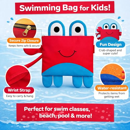 Image of Kids Swimming Bag | Crab Shape Pink-Blue Mini Travel Bag for Boys & Girls | Waterproof Preschool Nursery Tote with Wet Dry Separation | Clothes, Art, Dance, Swimming Class & Beach Storage