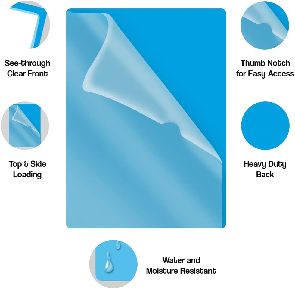 Doctor Stuff - 25 Pack L-Type Vinyl Plastic File Folders Letter Size, Light Blue Pocket Project Folders Clear Front, Documents Holder for Home, High School, Office and Medical Files