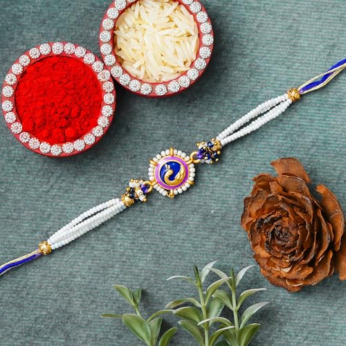 Image of eCraftIndia Beautiful Peacock Rakhi | Best Bro Ever Fridge Magnet | Roli Chawal Pack | Designer Rakhi for Brother Bhaiya Bhai Bhabhi Kids