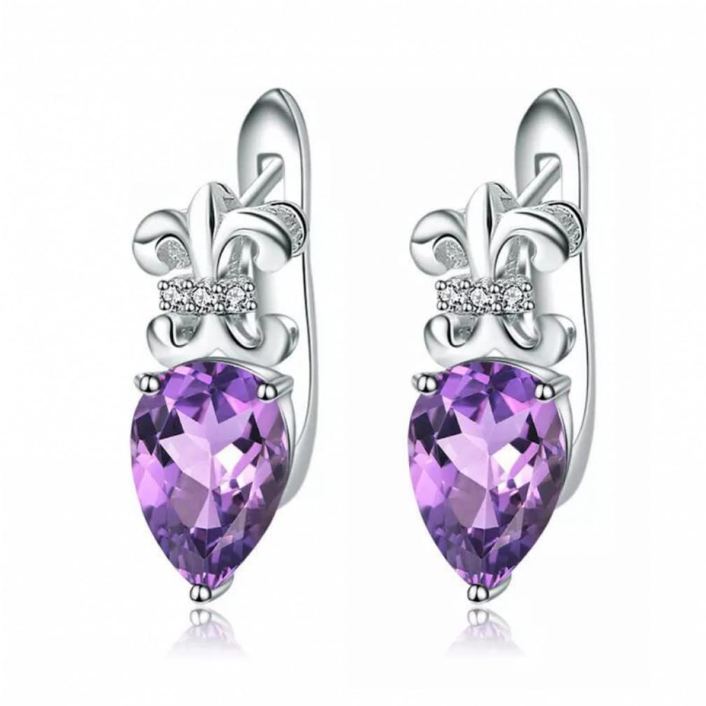 Boucles d'oreilles améthyste violette véritable 2.60CT clous d'oreilles pierres - 7
