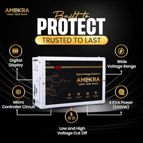 Image of 4 KVA Digital AC Voltage Stabilizer for Up to 1.5 Ton Air Conditioner | 130V-280V Working Range | Aluminium | Wall Mount Design | Suitable for 0.8 Ton, 1 Ton & 1.5 Ton AC | 5 Years Warranty