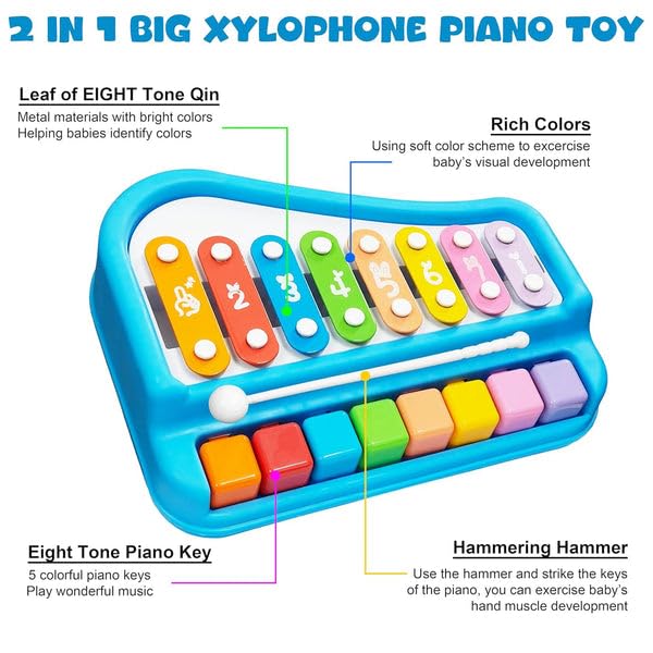Image of PLUSPOINT Xylophone Toy for Kids 2 in 1 Big Size Keyboard Piano Learning Toys Kids Educational Knock 8 Keys Tone Playing Piano Toy Musical Learning Instruments Toys for Toddler Baby Kids Girls Boys