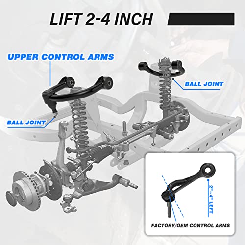 Tezlcad 2 Pcs 2-4" Black Front Upper Control Arms Compatible With For 2004-2022 F150 With Ball Joint, Adjustable Suspension Kit Tubular Arms Lift 2 To 4 Inch, Replacement Oem Factory Suspension Arms #TOP3
