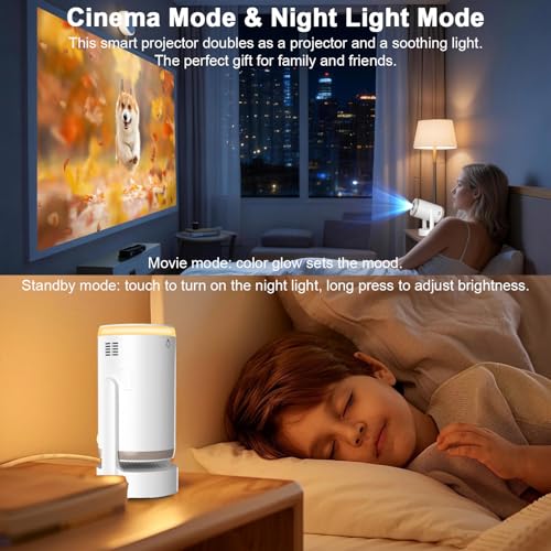 [Built-in Apps] 2-in-1 Portable Projector & LED Night Light, Smart Projector with WiFi and Bluetooth, Supports 4K/1080P, Electric Focus/Enhanced Speaker, Home Movie Projector for Bedroom — view 2