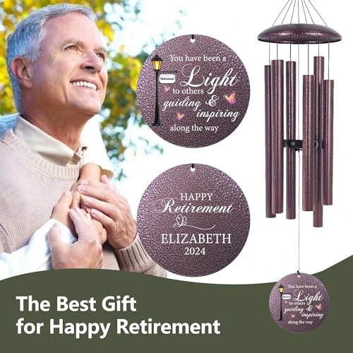 Image of ASTARIN Happy Retirement Gifts Wind Chimes, Personalized 30 inch Wind Chime for Teacher Coworkers Boss, Personalized Retire Gifts Deep Tone Windchime
