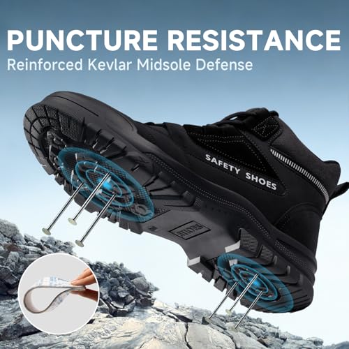 Image of Steel Toe Work Boots for Men - High Top Puncture Resistant Safety Boots - Industrial Boot for Worker - Comfortable Work Boot for Construction