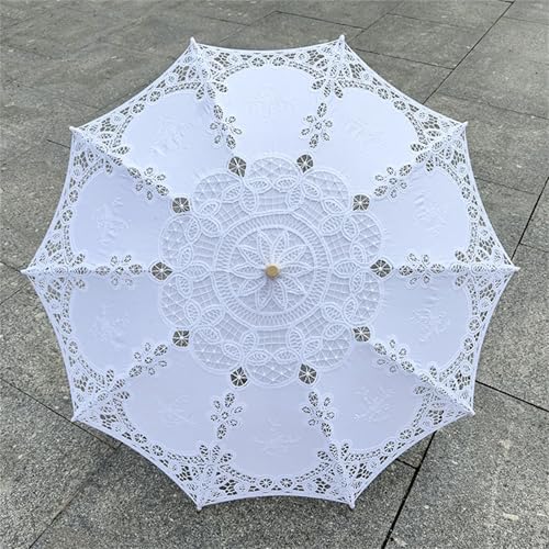 Paraguas de encaje bordado con mango de madera para decoración de bodas y eventos 5