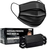 Disposable Black Face_mask Box of 50 | Breathable Triple Layer Mouth Cover with Elastic Ear loops| UK Seller