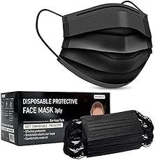 Disposable Black Face_mask Box of 50 | Breathable Triple Layer Mouth Cover with Elastic Ear loops| UK Seller