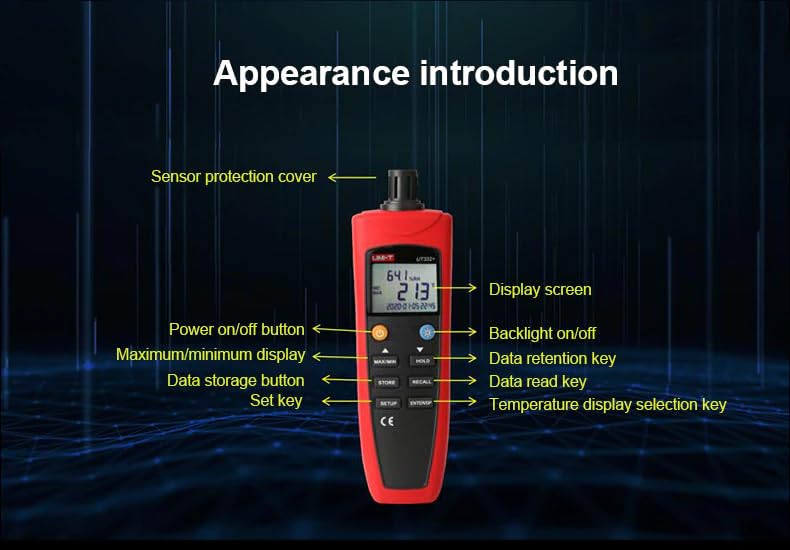 UNI-T Uni-Trend Digital Thermometer Hygrometer UT331+ UT332+ Handheld Temperature Humidity Meter for Factories Detector (UT332+)