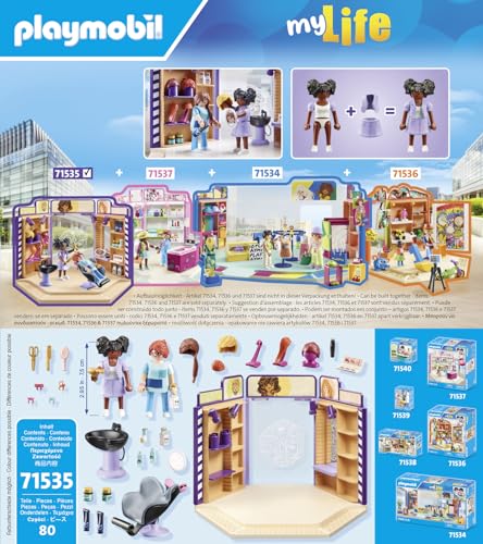 Playmobil 71535 Salon de Coiffure Comprend Deux Personnages Un Fauteuil de barbier avec Appui tête Un Miroir et des Accessoires MyLife Dès - vue 5