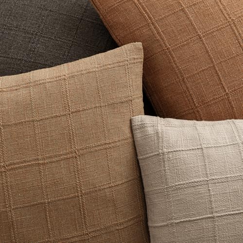 Image of Foindtower Set of 1 Decorative Linen Check Throw Pillow Cover Neutral Farmhouse Lumbar Cushion Cover Soild Modern Boho Home Decor for Sofa Chair Couch Bedroom Living Room,14x36 Inch,Brick