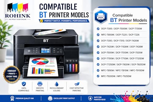 Image of ROHINK Premium Dye Ink Bottles for Brother Printers, T220, T300, T310, T420, T500, T520, T820, T920, T510, T910, T710, T4500W, T800W, T710W - Printer (BTD 5000 CMY Pack of 3)