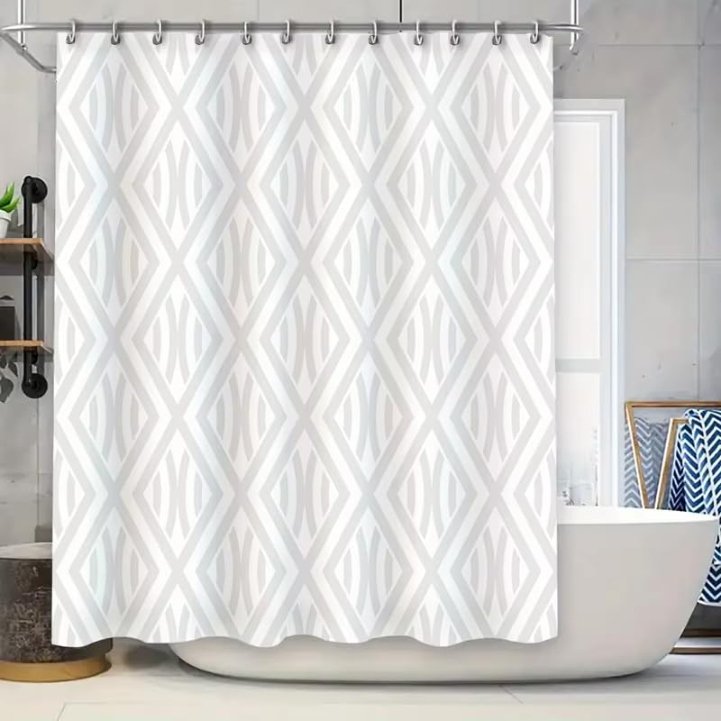 Rideau de douche anti-moisissure blanc et gris argenté de hauteur 230 cm
