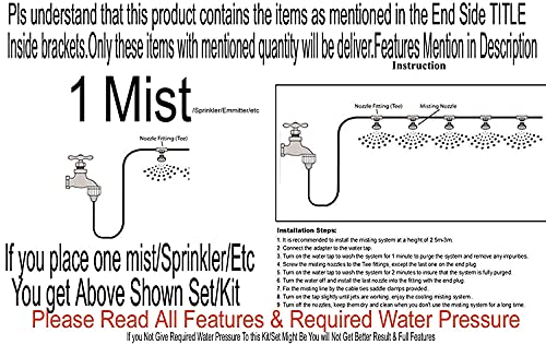 DIY Crafts Outdoor Garden Misting Cooling System Fitting Hose Nozzle Sprinkler Water Kit System Watering Irrigation Sprayer Misting Lawn Dno3 (5 Pcs Mist Kit, Included Pipe + Faucet Connector + Accessory)