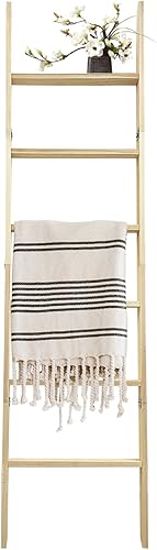 Escalera para mantas de 6 niveles, estante de edredón inclinado de pared de 5.5 pies, almacenamiento de mantas de granja para sala de estar,