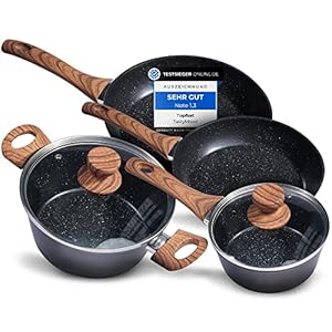 TastyMood Induction Cooking Pot Set with Pan & Casserole Ideal for Induction Hobs and Ceramic Hobs Pots Set with Lid Coated & Ergonomic Pot and Pan Set