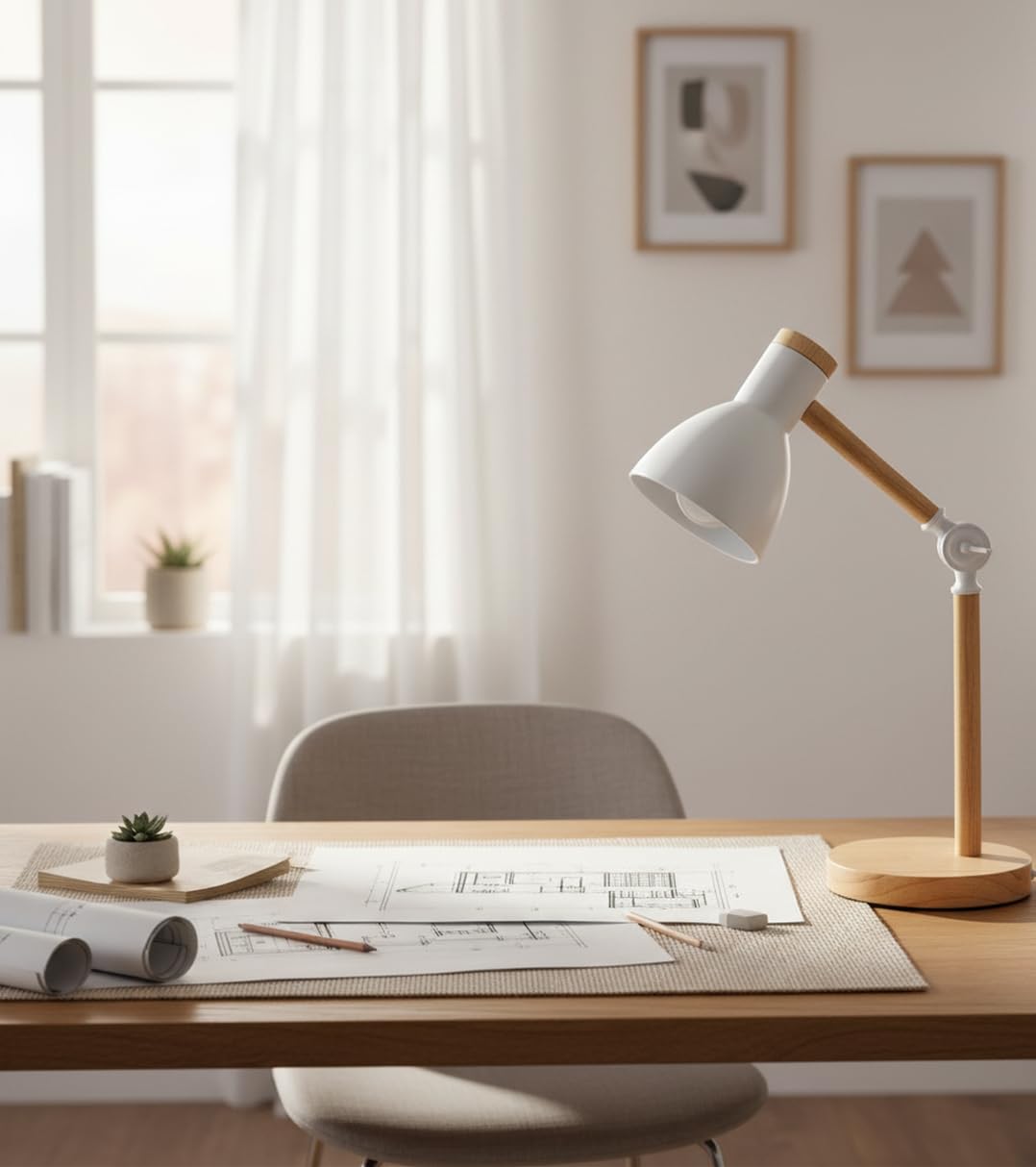 BEL AIR HOME - Lámpara Flexo d'Écriture TEACHER 1xE-27 en Métal et Bois, Idéal pour Bureau et Chambre, Noir, Design Moderne et Élégant, Matériau: Métal (AMPOULE NON INCLUSE) (BLANC)