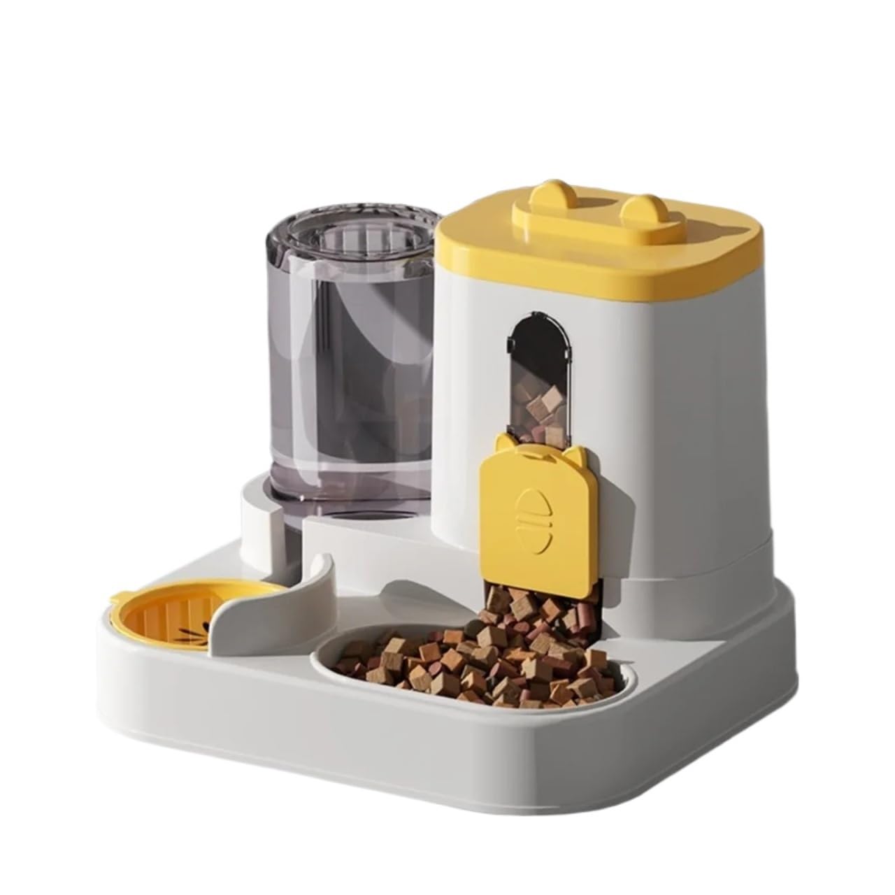 comedero para Mascotas, Un Bonito comedero y Bebedero automático 2 en 1 for Gatos con(Yellow)