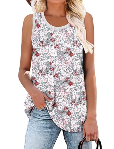 KISSMODA Womens Flora Print Tank Tops Ribbed Summer Shirt Sleeveless Summer Casual Women Blouses(S-3XL)