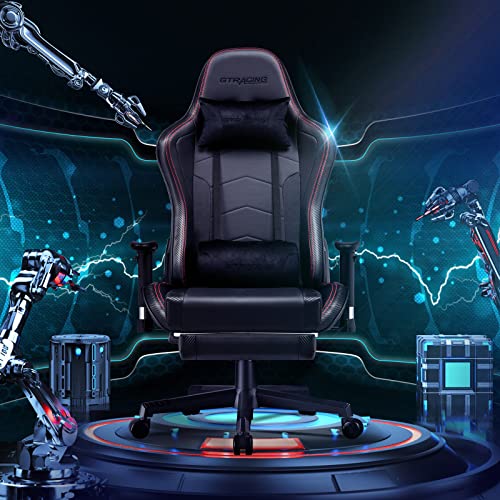 Gtracing Gaming Chair With Footrest, Bluetooth Speakers Ergonomic Carbon Fiber Leather High Back Music Video Game Chair Heavy Duty Computer Office Desk Chair,Black #TOP3