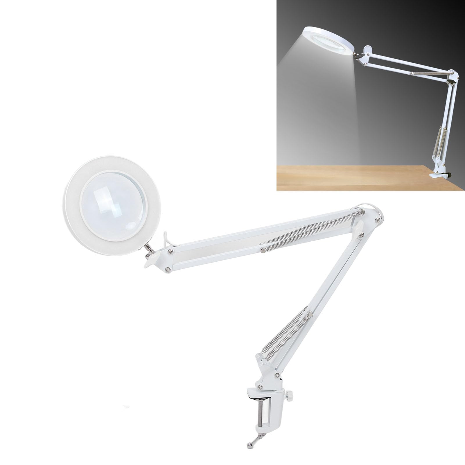 Lampada da Scrivania a LED con Lente D'ingrandimento 5X Illuminazione Gradevole per gli Occhi Luminosità Regolabile Interfaccia USB Morsetto Resistente Regolabile a 360 Gradi 72