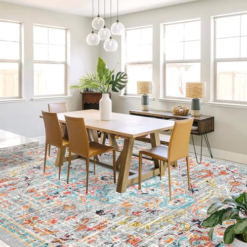 Pauwer Area Rugs 8x10 Clearance, Large Area Rug for Living Room, Machine Washable Area Rugs for Bedroom, Boho Farmhouse Vintage Floral Rugs, Non Slip Low Pile Accent Rug Floor Mat Carpet