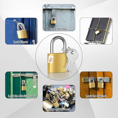 Image of NFI essentials 20mm Set of 4 Brass Polished Lock and Key Metal Suitcase Locks, Multicolor Luggage Padlocks Set, Small Luggage Locks, Mini Locker, Zipper Lock, Tiny Locker for School Gym Backpack