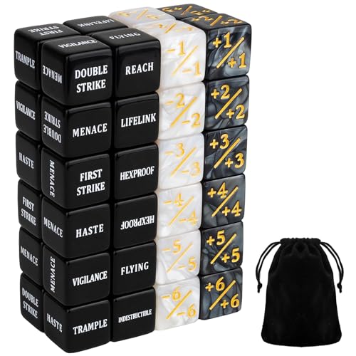 Omnikryp - Omnikryp 48 Pièces Compteurs de Dés, 16 mm Qualité Supérieure Dés de Jeton, Contenant Un Sac Rangement, Compatible avec MTG, CCG, Accessoire de Jeu de Cartes (Blanc + Noir)