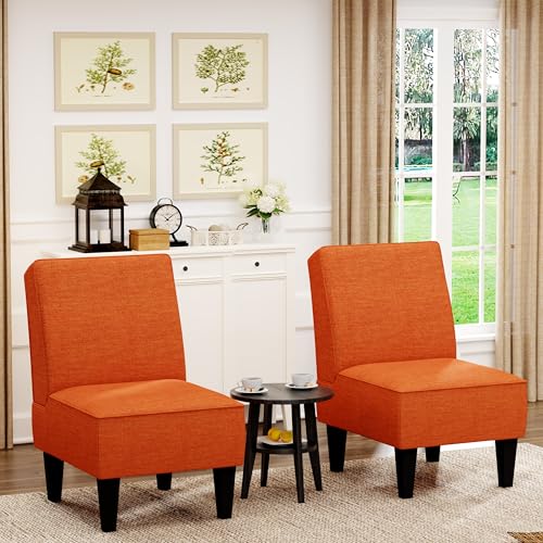 Sillón plegable naranja con estructura de madera miniatura 1