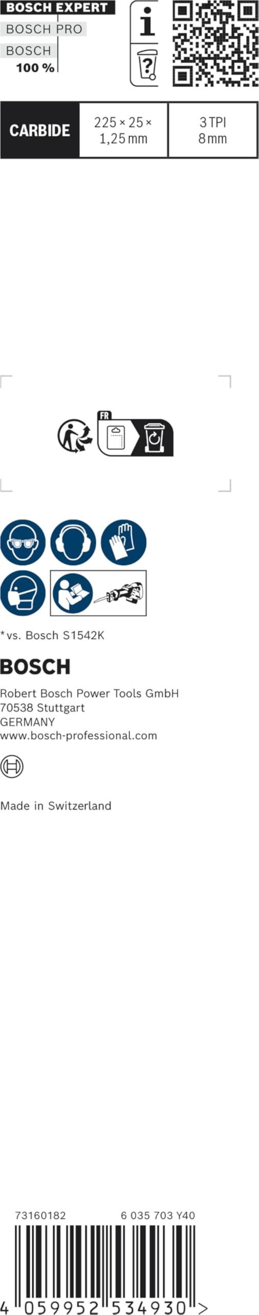 Bosch Professional 1x Hoja de sierra sable Expert `Tough Wood` S 1142 KHM (para Madera tratada a presión, Madera de construcción, Longitud 225 mm, accesorios Sierra sable)
