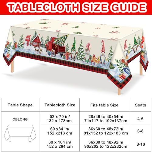 Tiamon Christmas Tablecloth Xmas Table Cover Rectangle Fabric Winter Snowman Gnome Vintage Table Cloth for Farmhouse Decor Holiday Party Supplies(60 x 84 Inch) – Image 3