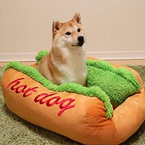 Enhome Hundebett für Katzen und Hunde mit Plüsch, Deluxe Rund in Hot Dog-Form Hundesofa Hundematte weichem rutschfest Katzenbett (63 * 47 * 21 cm,Hamburger)