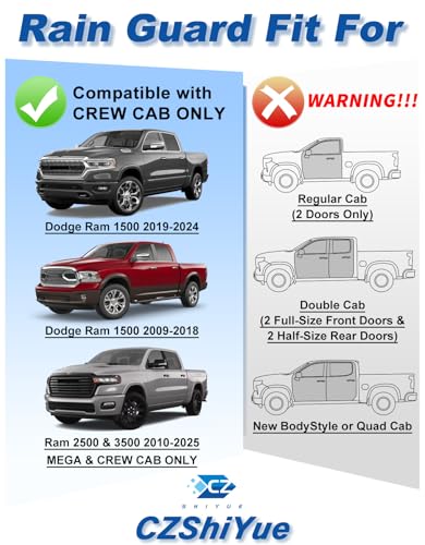 Image of Rain Guards Fit for Dodge Ram 1500 2009-2024,Ram 2500 & 3500 2010-2025,Tape-on Extra-Thick Window Rain Guard Window Deflectors Window Vent Visors Vent Shades Exterior Car Accessories-4PCS