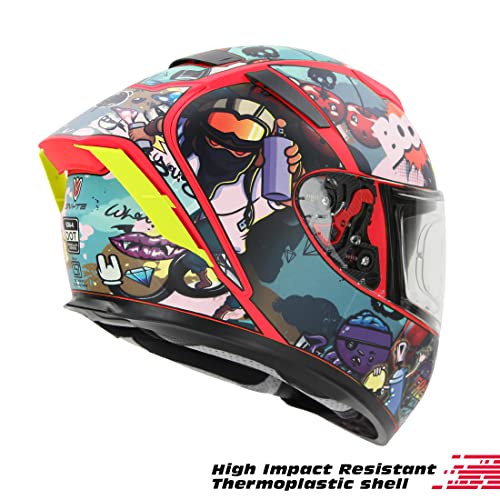 Image of Ignyte IGN-4 Subway Surfer ISI /DOT Certified Double Visor Full Face Graphic Helmet with Outer Anti-Fog Clear Visor and Inner Smoke Sun Shield