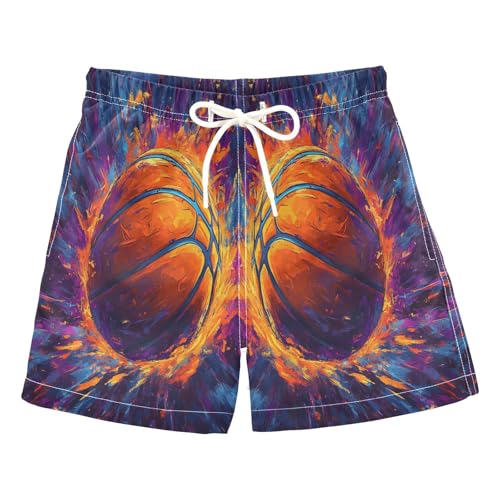 Jucciaco Boys Beach Board Shorts Basketball Doodle Sport Quick Dry Swim Trunk Swimwear for Kids Multicolor