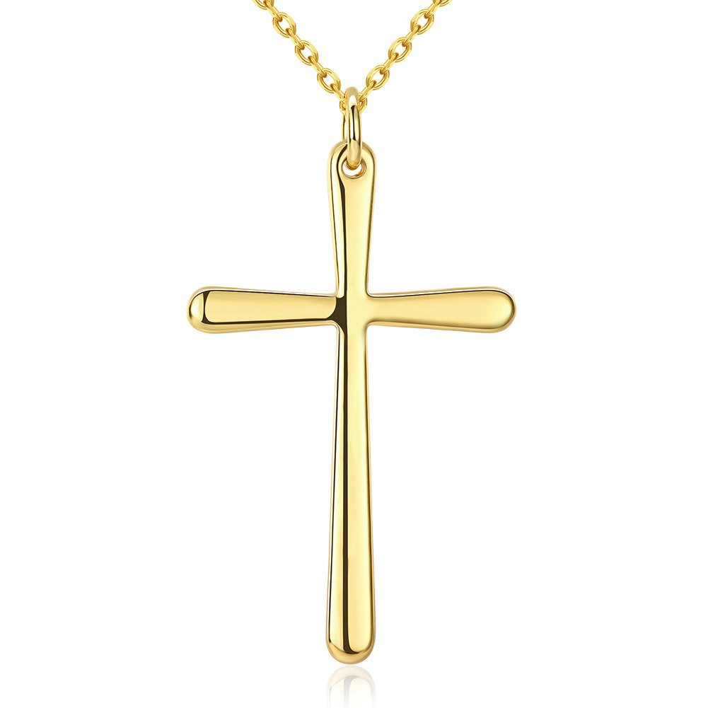 FushoP Cross Pendant Chain Necklace Polished Shiny for Women (Gold plated)